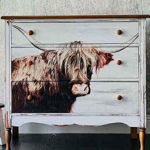 Majestic Moo Cow NEW RELEASE A1 Decoupage Fiber Paper Redesign with Prima Furniture Crafting Embellishments