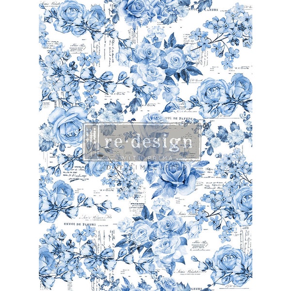French Ceramics Blue Floral ReDesign with Prima Decor Transfer Furniture Metal Glass Pottery