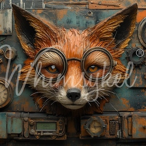 TicToc Fox Steampunk Whimsykel Decoupage Tissue Paper for Furniture Crafting Decor