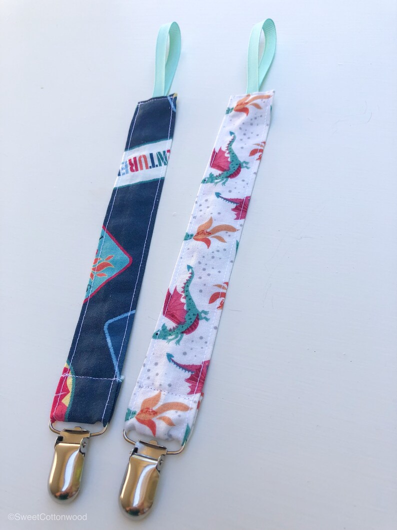 Dragon Fabric Pacifier Clip Baby Boy Girl Baby Shower Gift Nursery NUK Mam Soothie Binky Dummy Clip