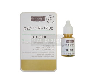 Pale Gold Semi-Permanent Decor Ink Pad & Refill Acid Free Waterproof Stackable Magnetic Redesign with Prima