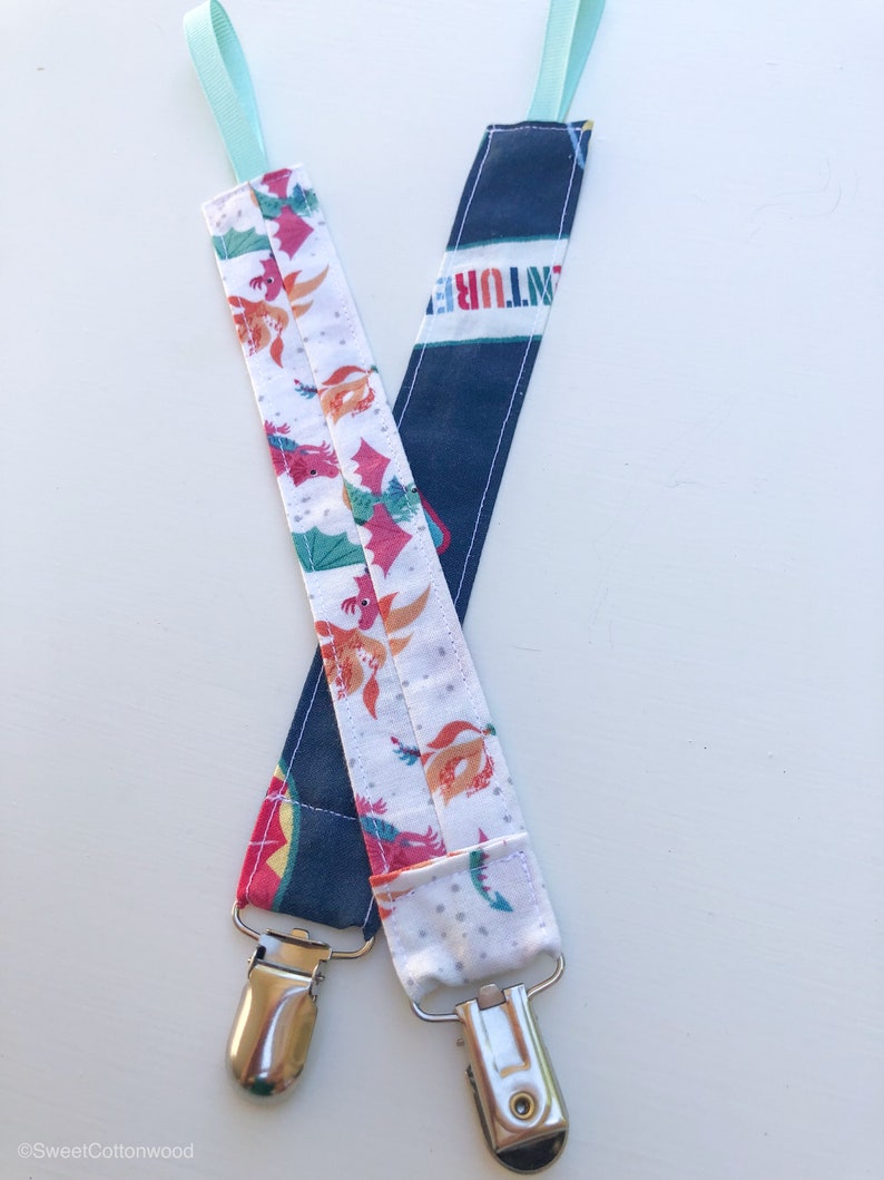 Dragon Fabric Pacifier Clip Baby Boy Girl Baby Shower Gift Nursery NUK Mam Soothie Binky Dummy Clip