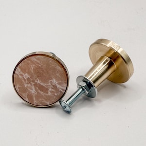 Pink Stone w Gold Round Knob Hardware Drawer Furniture Cabinet Pull Knob