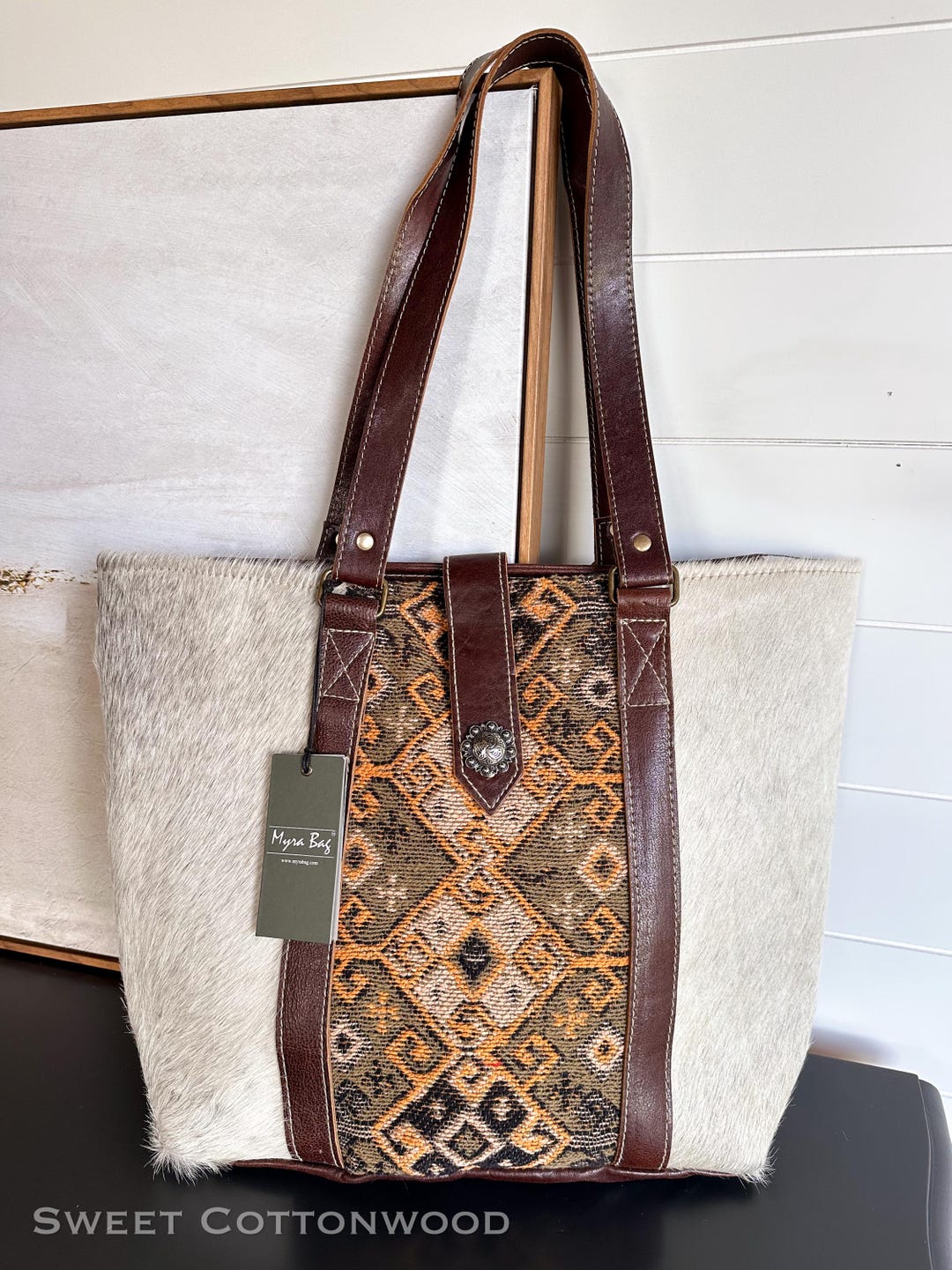NWT MYRA Regent Leather & Hairon Bag S-5182 Hand Tooled  display picture 1