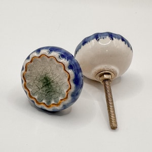 Blue Green Geode Ceramic Round Knob w Gold Hardware Drawer Furniture Cabinet Pull Knob