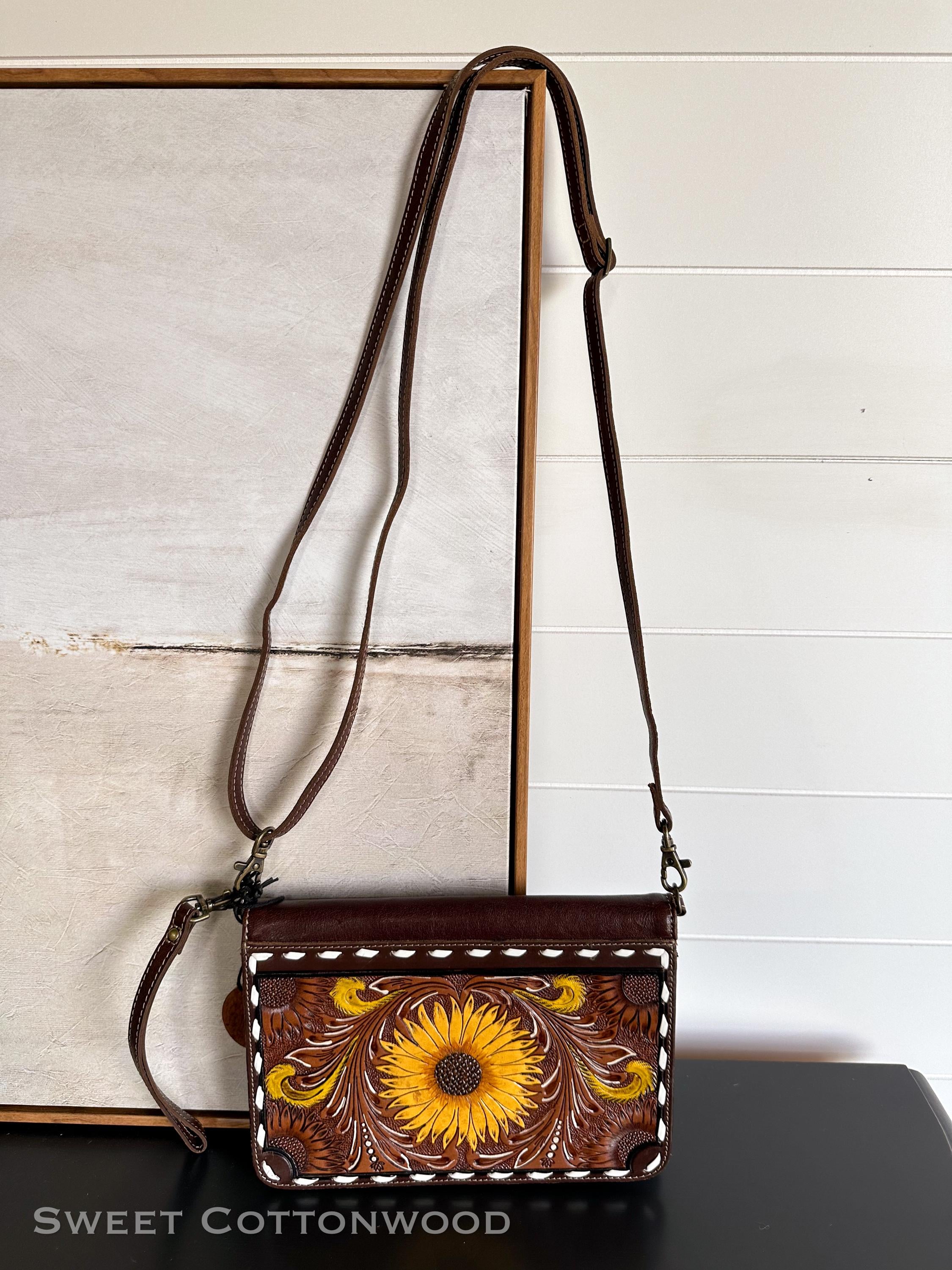 Myra Bag Leather Sling Bag With Steer And Sunflowers! Absolutely Beautiful! Myra Bag Dove Sunflower Purse - Shoulder Bag, Genuine  main image 2