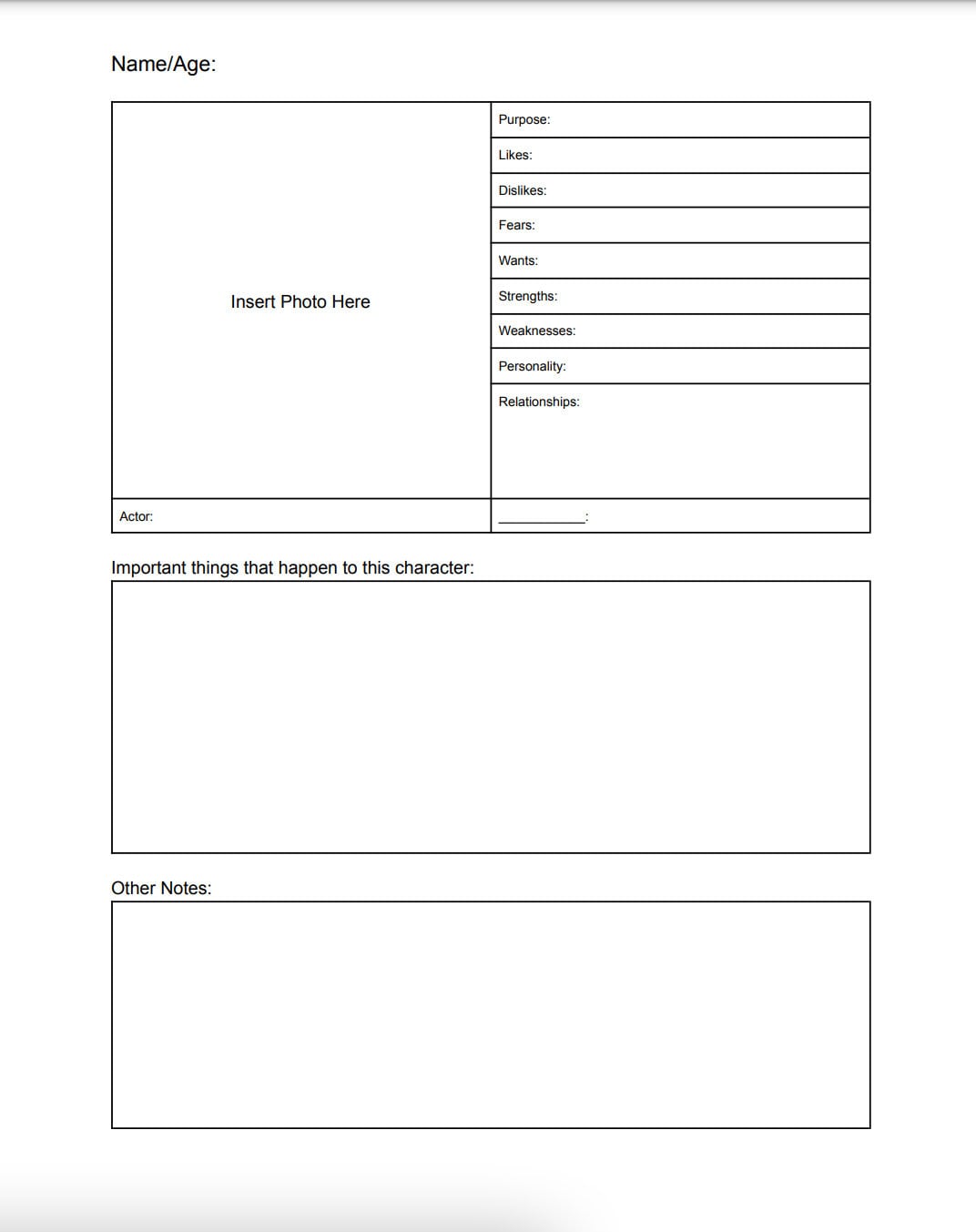 Character Profile Template Etsy Character Profile Template Etsy