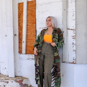 Army Jacket Long Camo Trench Oversized Unisex Coat Distressed Coat Long Boho Jacket Men/'s Urban Clothing Shredded Jacket