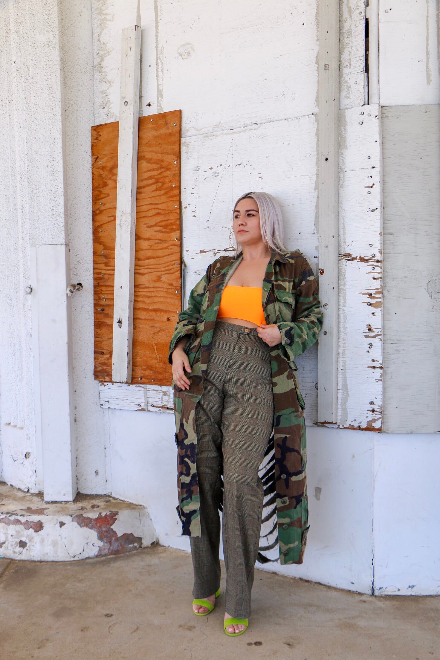 Long camo hotsell trench coat