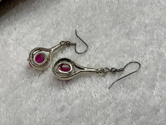 Beautiful Pair Of 1970's Lab Created Red Ruby Dro… - image 10