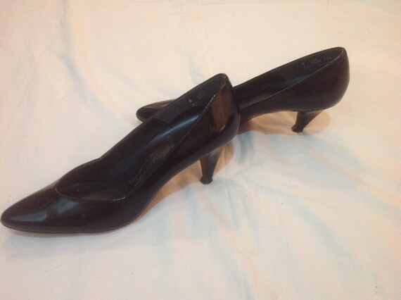1970's Fanfare Black Leather Shoes, Size 8. - image 2