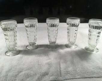 Set Of 5 Genuine 1950's Near Mint Condition Parfait Ribbed Ice Cream Parlor Sundae Cups Glasses ~ Tall Antique Milk Shake Ice Cream Glasses