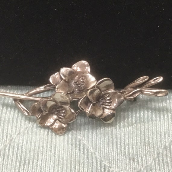 Vintage 1980's Sterling Silver Floral Brooch ~ - image 4