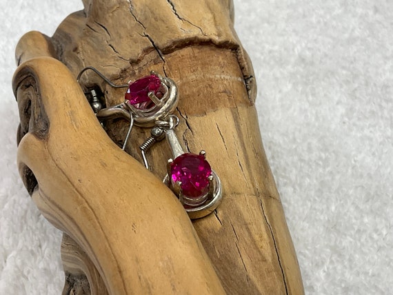 Beautiful Pair Of 1970's Lab Created Red Ruby Dro… - image 5