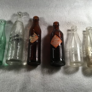 Lot Of 6 Mid-Century 1940&#39;s - 1950&#39;s Era Soda Bottles ~ 1- Dr. Pepper 10 2 4 2- Orange Crush 2- Grapette 1- Orangette Lemonette ~