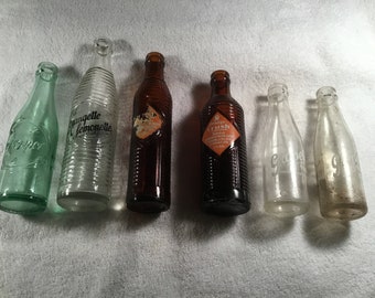 Lot Of 6 Mid-Century 1940's - 1950's Era Soda Bottles ~ 1- Dr. Pepper 10 2 4 2- Orange Crush 2- Grapette 1- Orangette Lemonette ~