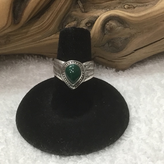 Beautiful 1960's Sterling Silver Malachite Ring ~… - image 2