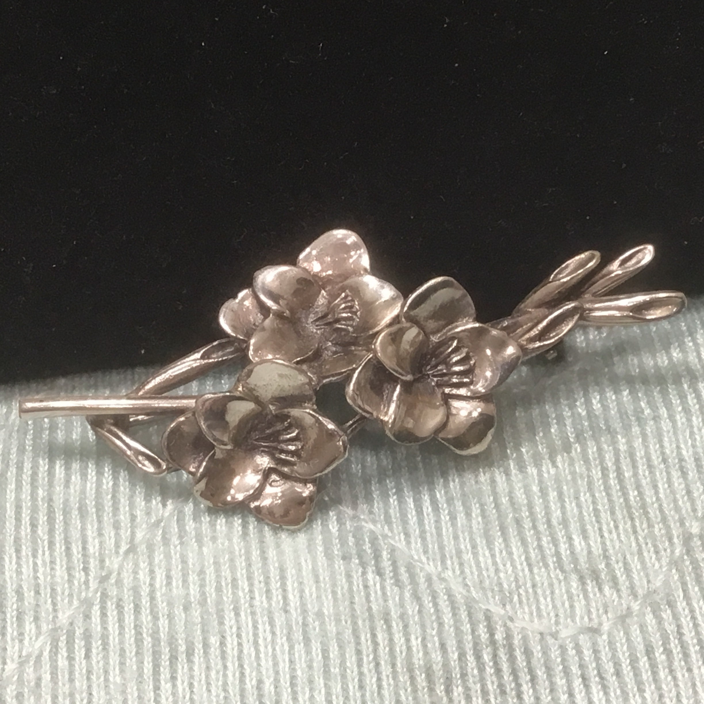 Vintage 1980's Sterling Silver Floral Brooch ~