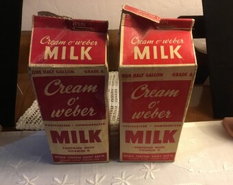 Lot Of 2 1960 S Cream O Weber Wax Half Gallon Milk Cartons Etsy