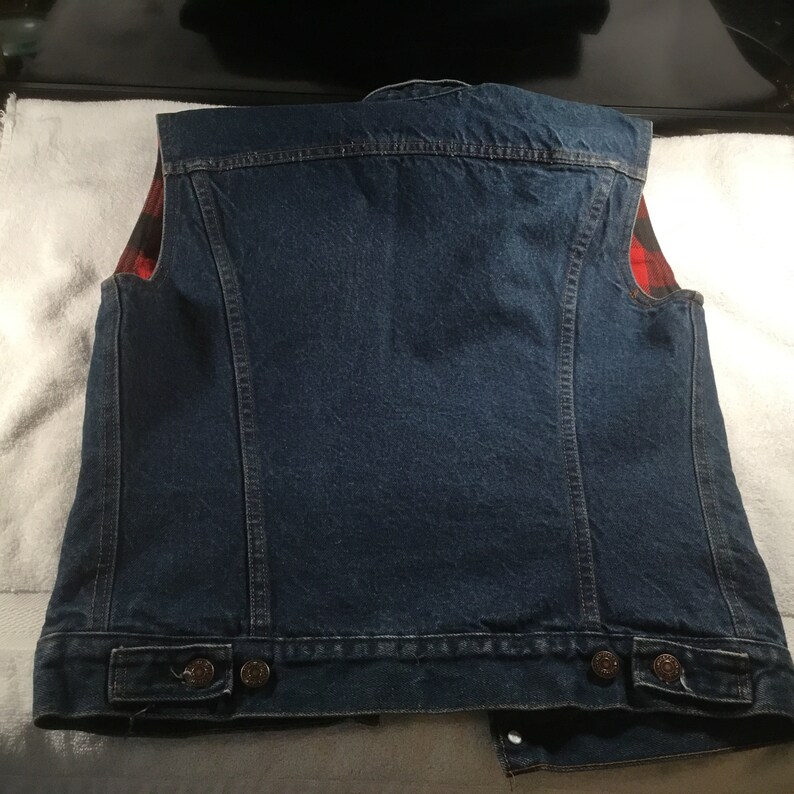 1990/'s Near Mint Condition Levi/'s Flannel Lined 100/% Cotton Denim Truckers Vest ~ Size XS ~ Very Scarce With This Lining ~ Made In USA ~