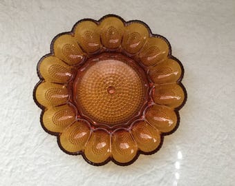 1960's Amber Carnival Glass Deviled Egg Plate ~ Indiana Glass Company Serving Platter ~ Hobnail Deviled Egg Platter ~ Easter Egg Display ~