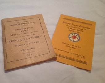 1920 Independent Order Of Odd Fellows, Constitution Laws Booklet & 1931 Eleventh Annual Lutheran Church Booklet