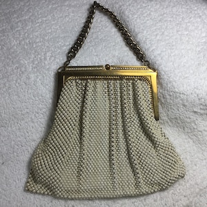 Vintage Circa 1940&#39;s Whiting & Davis Painted Mesh Purse W/ Tiny Rhinestones~ Mesh Flapper Bag ~ Mesh Wristlet ~ Mesh Handbag ~ Evening Bag