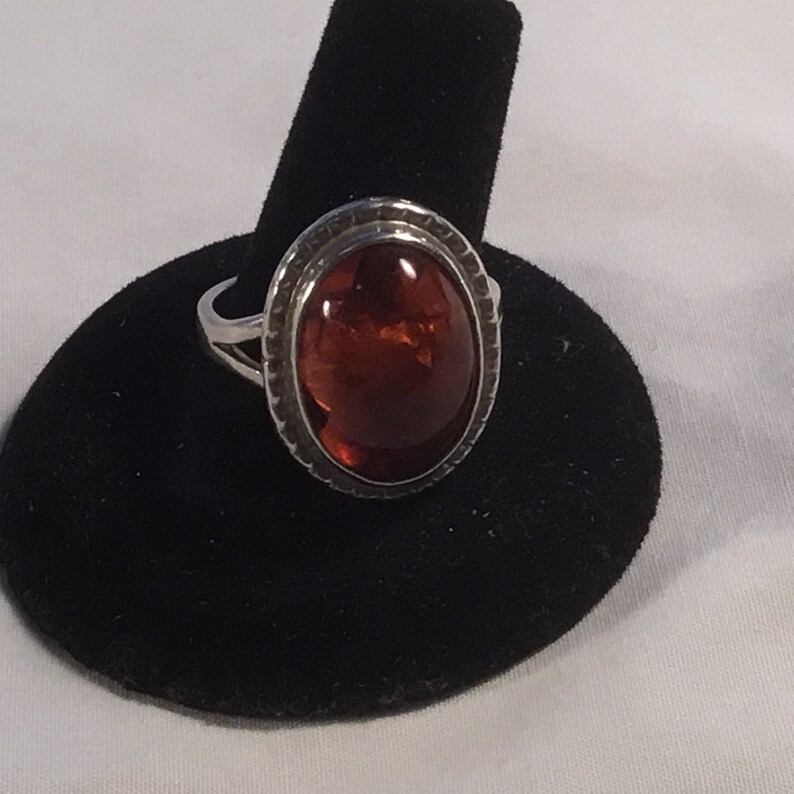 Beautiful Vintage 1980/'s Sterling Silver Amber Ring Size 10 Weighs 9 Grams.