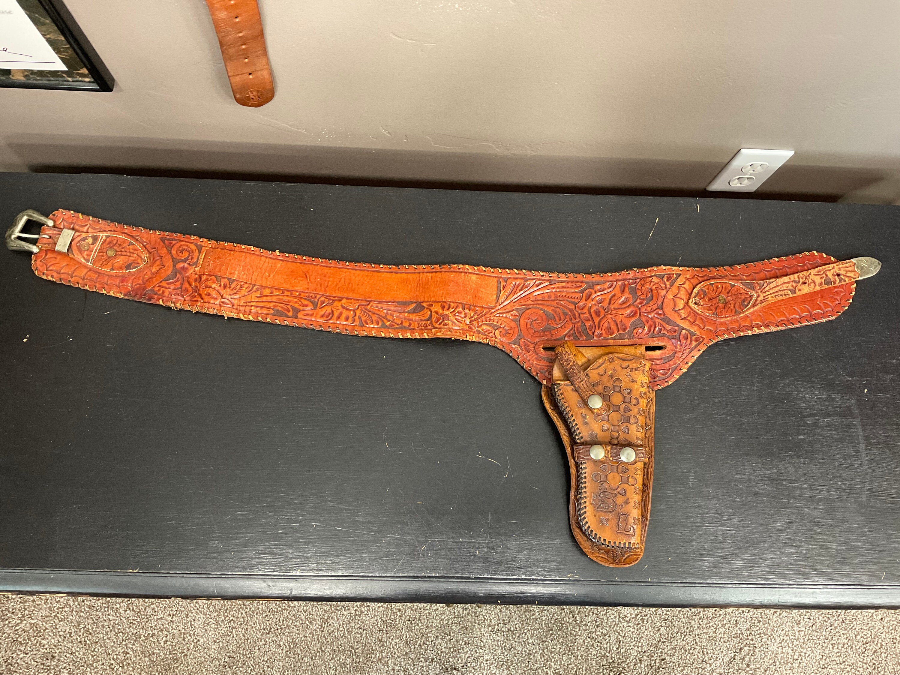 Authentic 1960's Era Tooled Leather Gun Belt & Holster Etsy