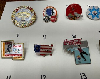 Lot of 15 Vintage Pins 14 Olympic & One 1964 DC Comics Batman Pin