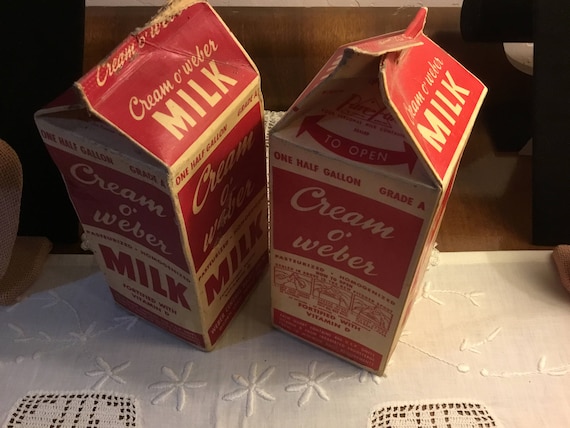 Lot Of 2 1960 S Cream O Weber Wax Half Gallon Milk Cartons Etsy