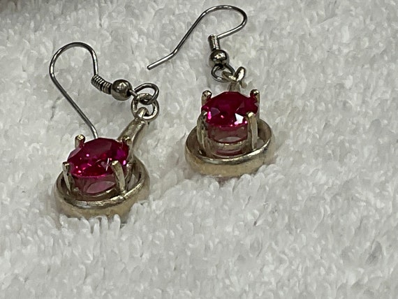 Beautiful Pair Of 1970's Lab Created Red Ruby Dro… - image 7