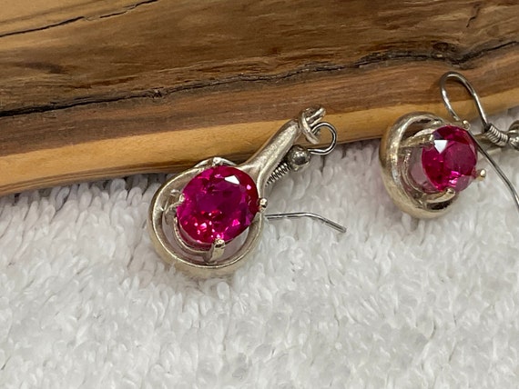 Beautiful Pair Of 1970's Lab Created Red Ruby Dro… - image 1