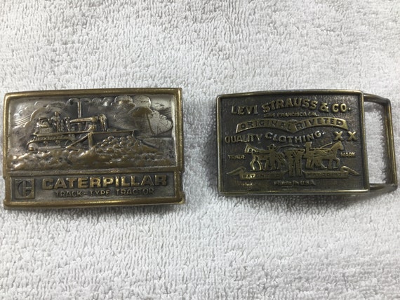 Lot Of 2 1970's Brass Belt Buckles LEVI Strauss &