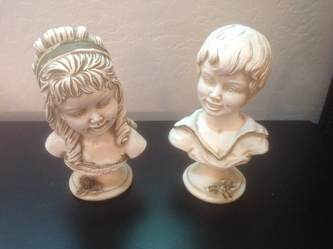 Ceramic 1962 Universal Statuary Corp Chicago 22 Boy Girl Bust Statue