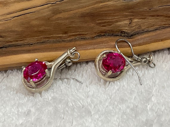 Beautiful Pair Of 1970's Lab Created Red Ruby Dro… - image 8