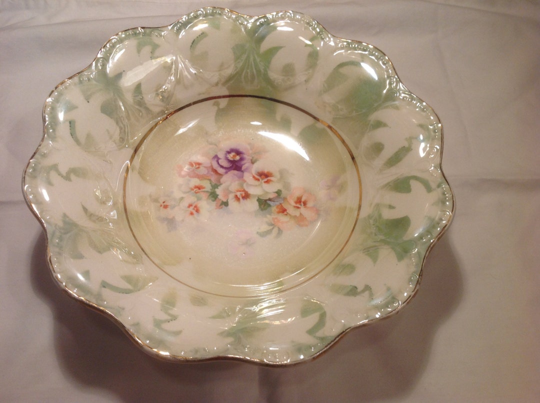 Vintage Early 1900's 1920's Carrollton Pottery, 11 X 3, Floral With Pansies Design, Cottage