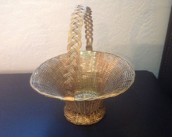 1970’s Brass Woven Basket With Handle.