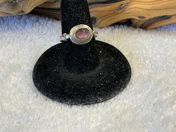 Sterling Silver .925 Pink Colored Glass Ring ~ Ma… - image 2