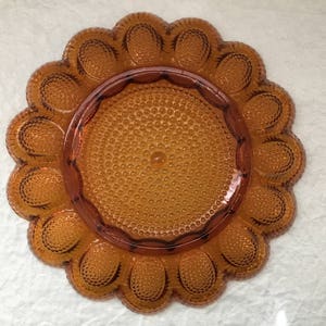 1960's Amber Carnival Glass Deviled Egg Plate Indiana Glass Company Serving Platter Hobnail Deviled Egg Platter Easter Egg Display image 2