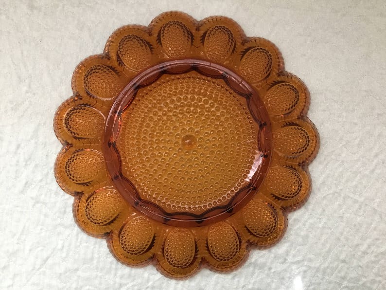 1960's Amber Carnival Glass Deviled Egg Plate Indiana Glass Company Serving Platter Hobnail Deviled Egg Platter Easter Egg Display image 2