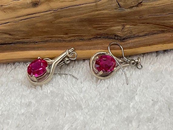 Beautiful Pair Of 1970's Lab Created Red Ruby Dro… - image 4