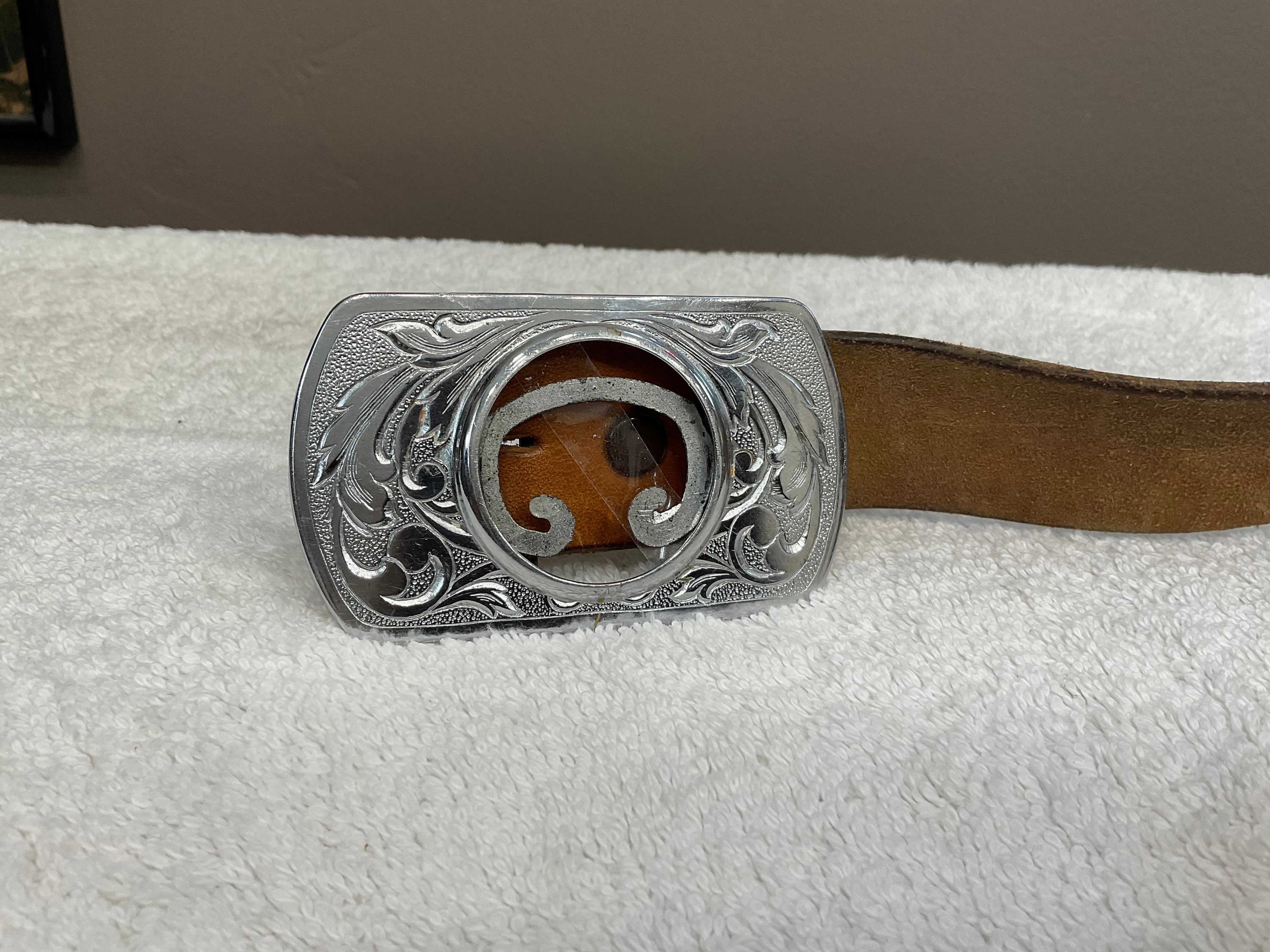 Vintage Tooled Soft Leather Belt With Hunter & Bird 