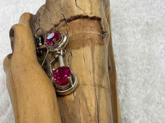 Beautiful Pair Of 1970's Lab Created Red Ruby Dro… - image 3