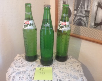 Lot Of 3 1960's Green Dimple FULL UNOPENED 16 Ounce National Park Sprite Bottles ~ Crater Lake ~ Big Bend ~ Yellowstone ~