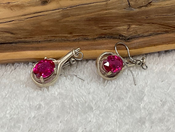 Beautiful Pair Of 1970's Lab Created Red Ruby Dro… - image 6