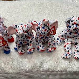 Lot Of 4 Vintage Patriotic TY Beanie Babies ~ 2- &quot;Righty&quot; 2003 ~ 1- &quot;Red White & Blue&quot; 2002 ~ 1- &quot;Lefty 2004&quot;  2003 ~ Near Mint!!