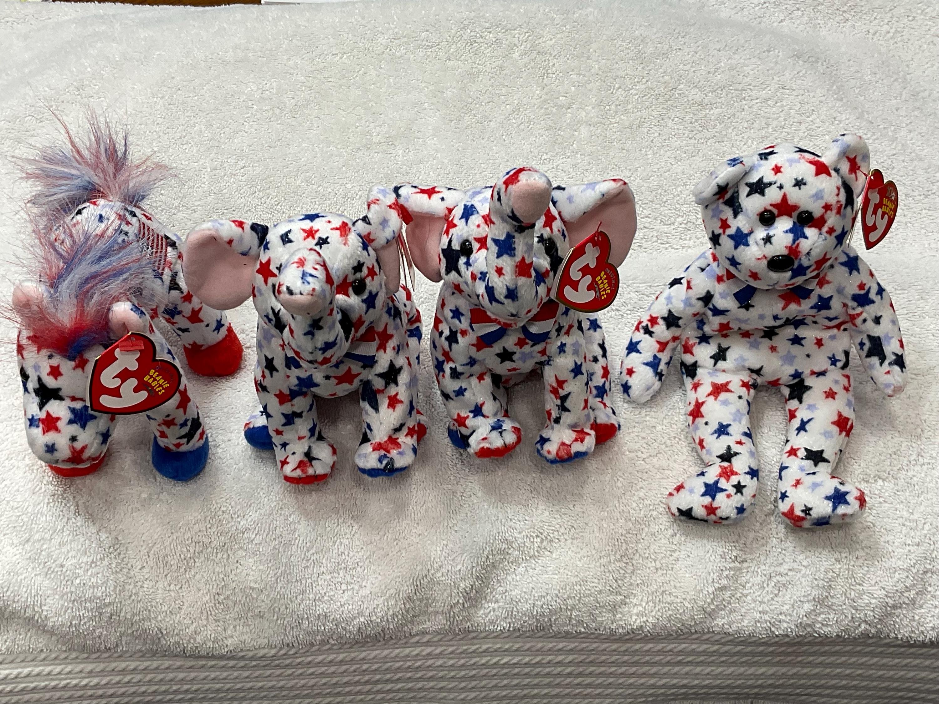 Lot of 4 Vintage Patriotic TY Beanie Babies ~ 2- 