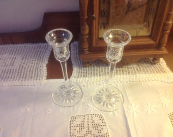 1980's Pair Of Rogaska Crystal Candle Holders ~ Clear Cut Taper Yugoslavia Crystal ~ Mint Condition ~