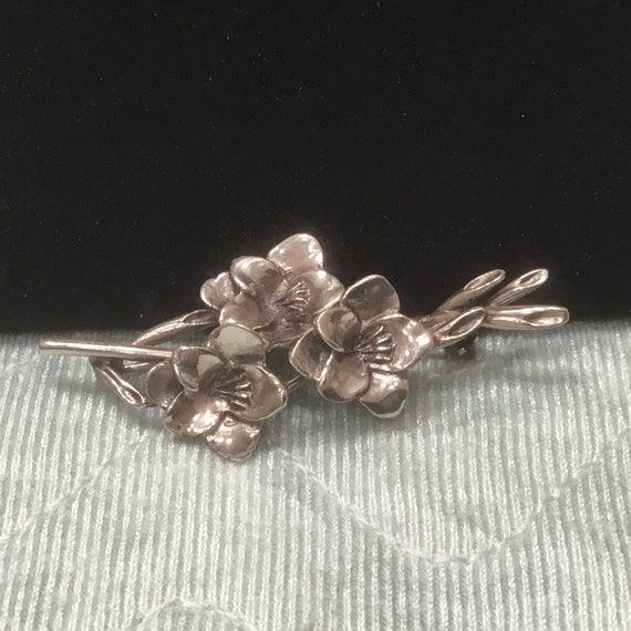 Vintage 1980's Sterling Silver Floral Brooch ~ - image 2